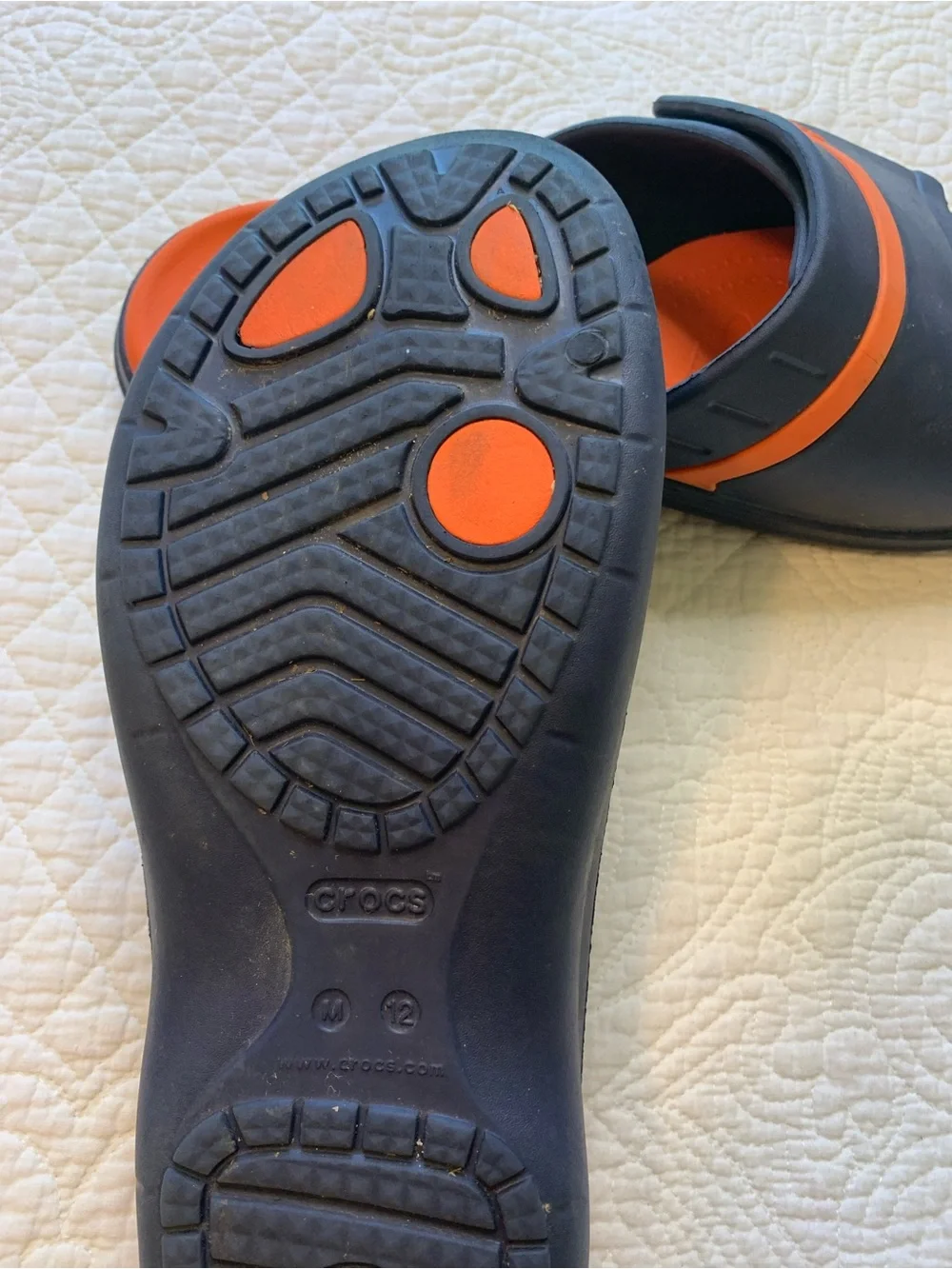 CROCS Modi Sport Slide Sandals in Navy and Orange with Dual-Comfort Cushion Bed